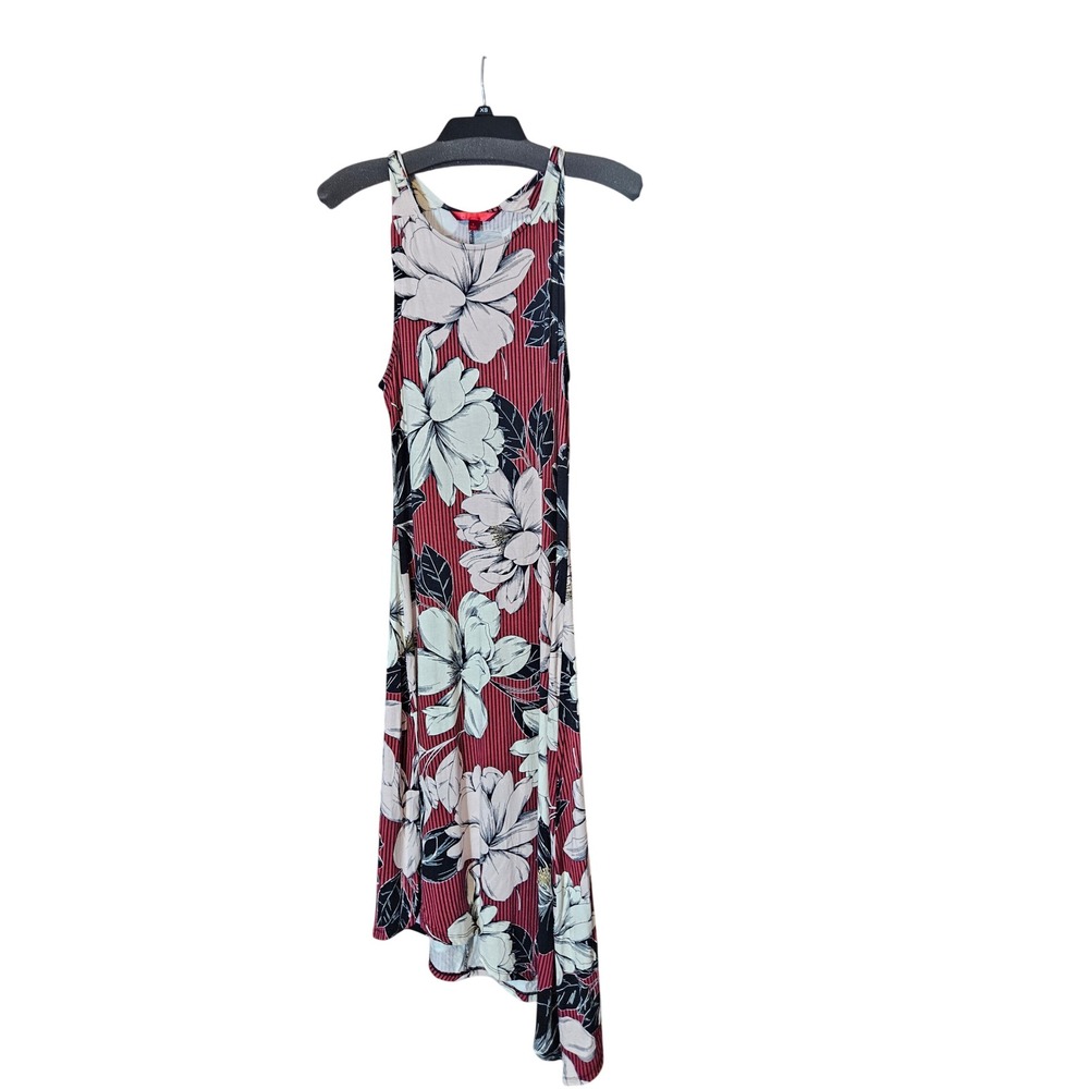 Jennifer Lopez Floral Pinstripe Asymmetrical Midi Dress Red White Small Racer